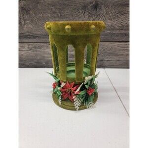 Vintage 60s Christmas Flocked Felt Green Cathedral Candle